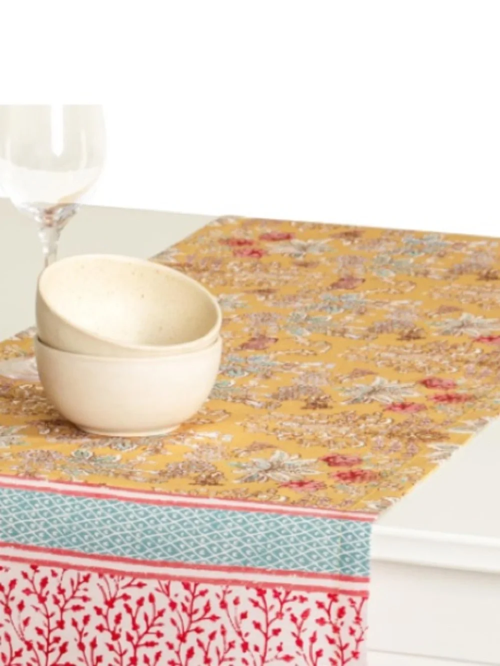 Farmhouse Floral Table Runner 100% Single-Layer 100% Cotton PINK BLUE YELLOW